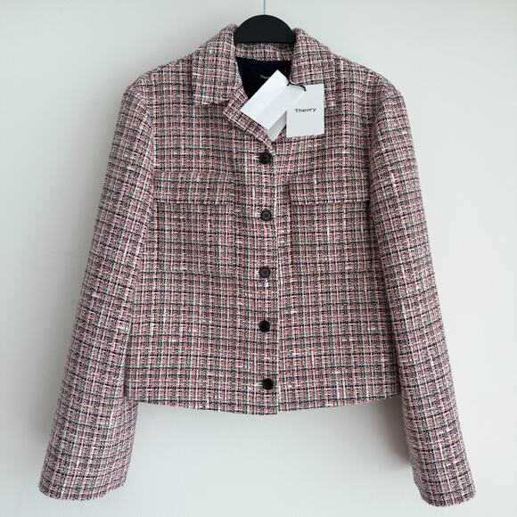 Theory Tweed Blazer Jacket 10 Pink Quiet Luxury Elegant Old Money Blair Waldorf - Picture 1 of 8